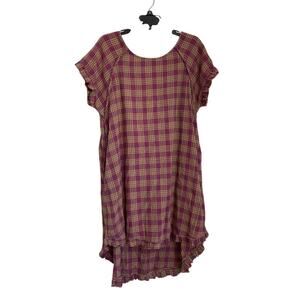 Womens Fall Plaid Ruffle Sleeve Raw Hem Cotton Tunic/Dress Size Large